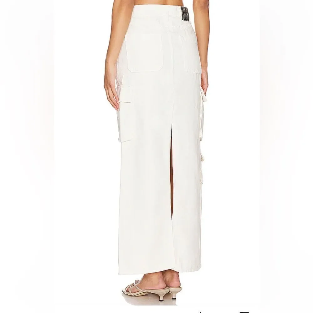 NWT Mother SNACKS! The Fun Dip Cargo Skirt Natural white denim maxi Revolve 29